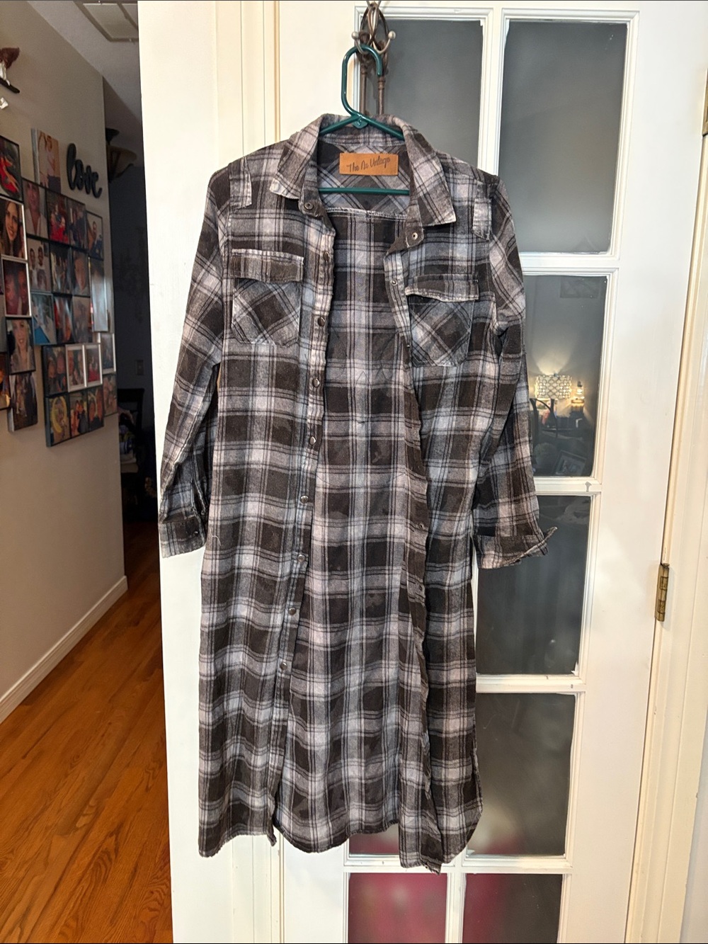 Plaid Longline Shirt Jacket in Brown & White by Nu Vintage